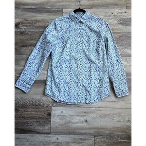 J. Crew Size Small  White Blue Floral  Button-Up Shirt Long Sleeve Cotton